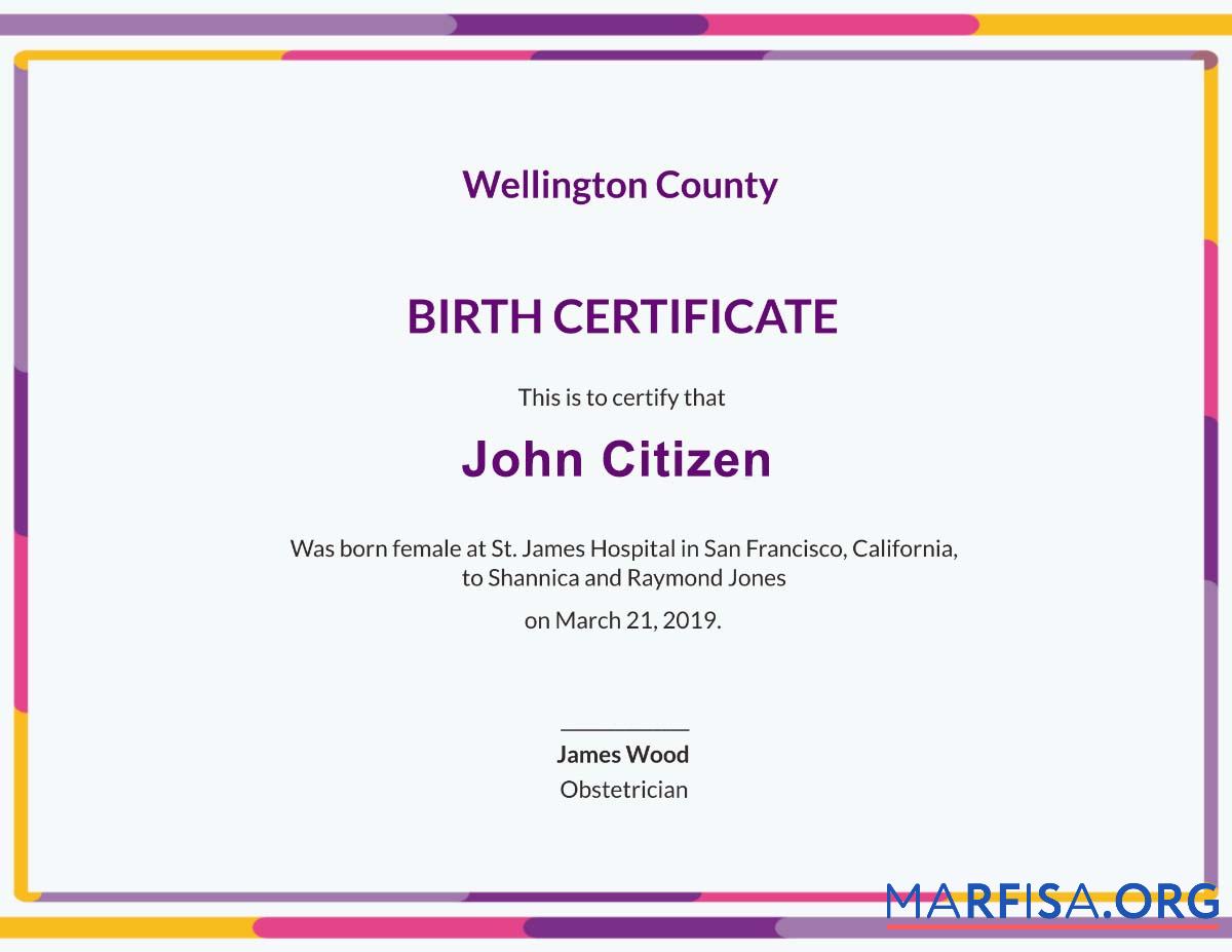 Blank United States St. James hospital birth certificate template